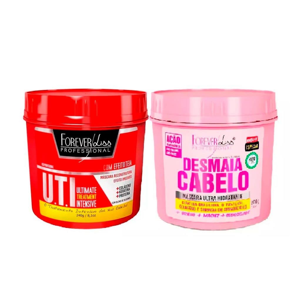 Kit Mascaras Desmaia Cabelo e UTI Efeito liso, Cabelos mais Fortes Forever Liss