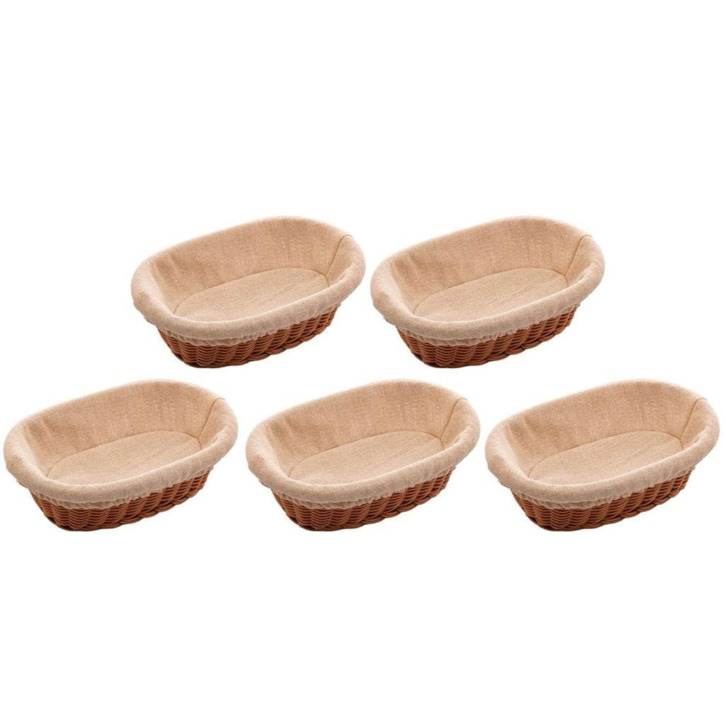 5 Cestas Porta Pão 24x17cm Oval Rattan Plástico Forro Tecido Cesto Lyor