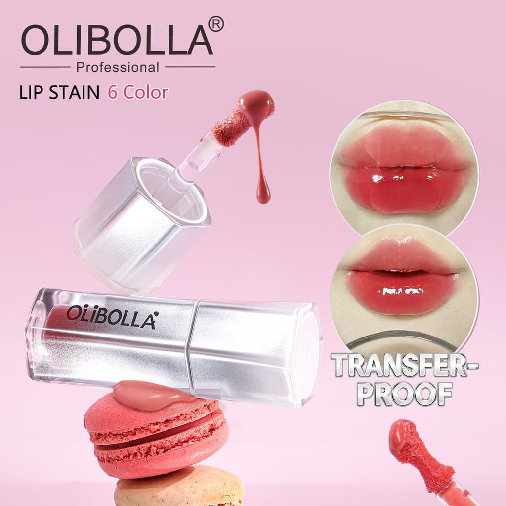 O brilho labial hidratante Olibolla é de longa duração e não transfere facilmente, proporcionando brilho nutritivo aos l
