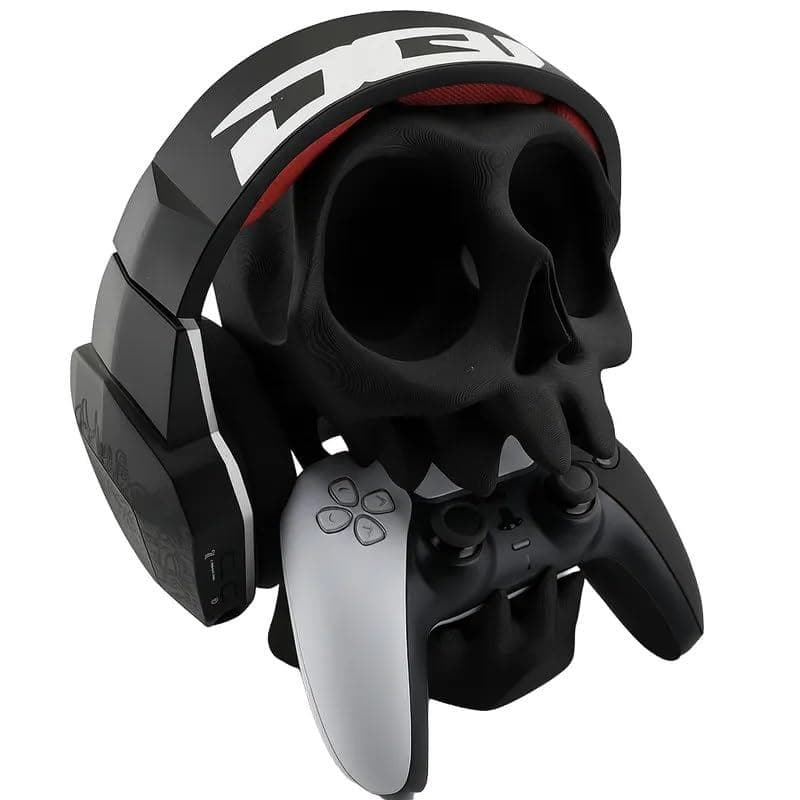 Suporte Controle PS5, PS4 e Fone de Ouvido, Caveira, Preto
