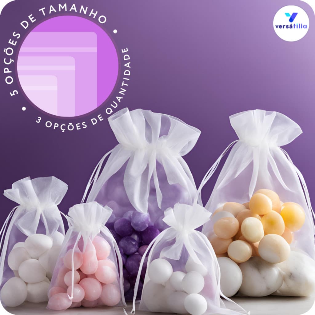 Kit 10/20/50/100 Um Saco Organza Tule Bolsa 7x9 9x12 10x15 Branco Festa De Casamento