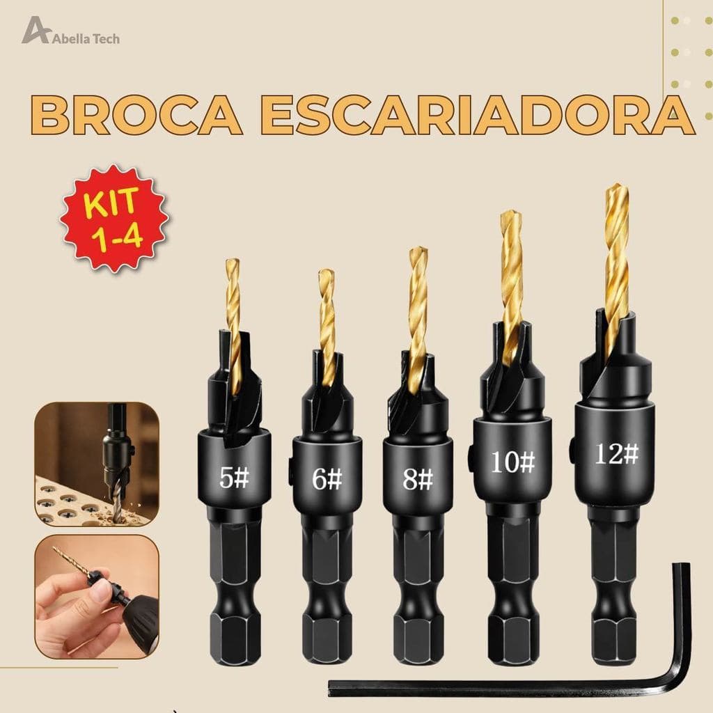 Jogo Broca Escariadora para Madeira com Escaneadores Ajustáveis Alta Durabilidade