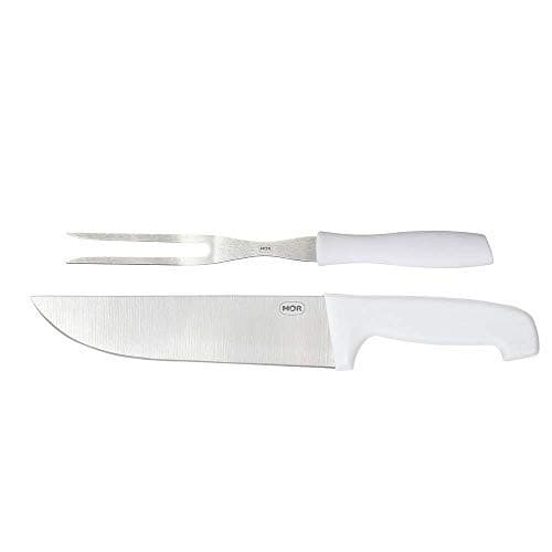 Kit de Churrasco Assador Faca e Garfo Branco Mor