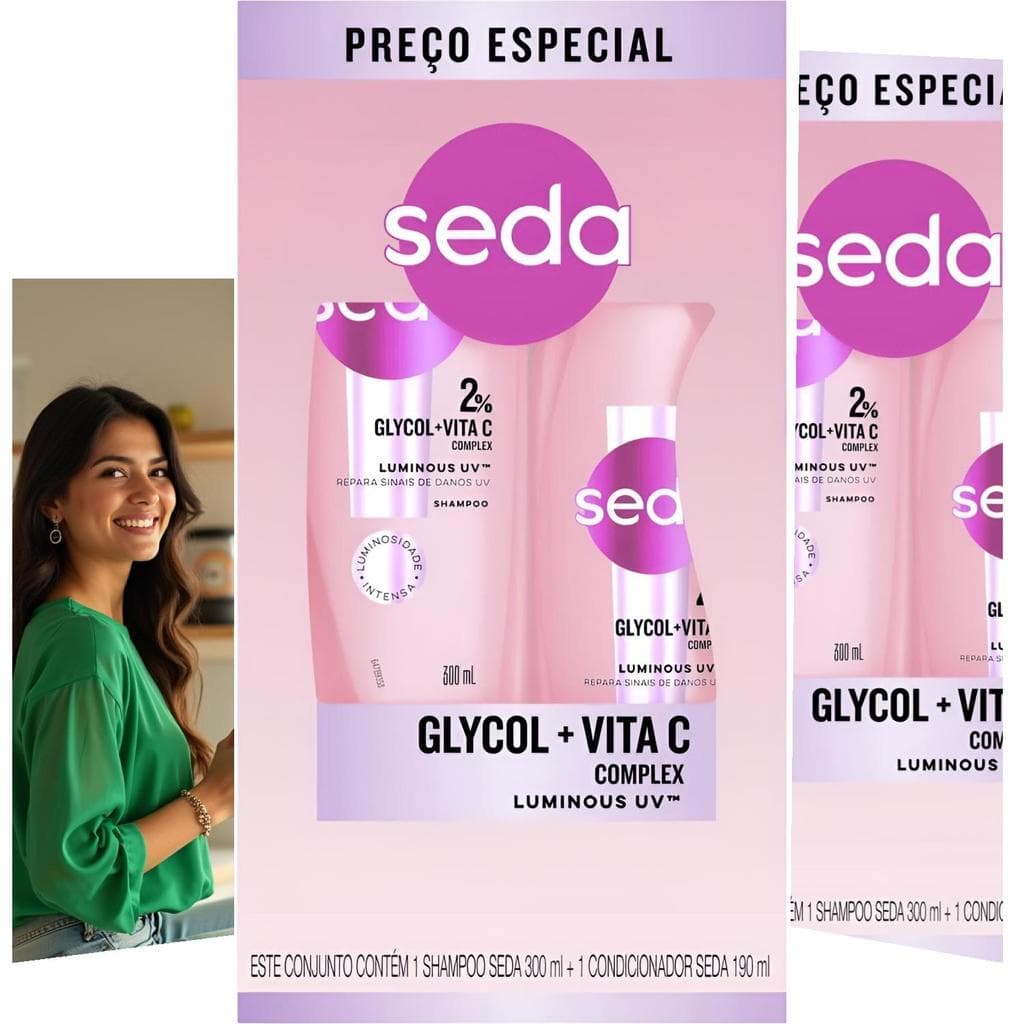 Kit Seda Luminous UV 300ml Shampoo 190ml Condicionador Tecnologia Brilho Cabelos Macios