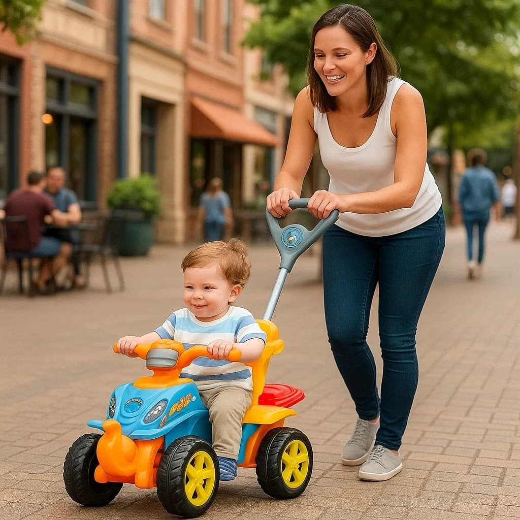 Quadriciclo Infantil Colorido 2 em 1 Passeio e Pedal Guia Empurrar Brinquedo  Menino Menina Presente