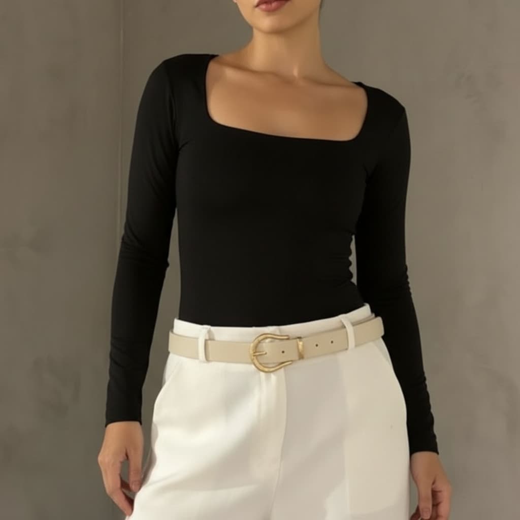 Blusa Suplex feminina Manga Longa Decote Gola Quadrada Moda Inverno