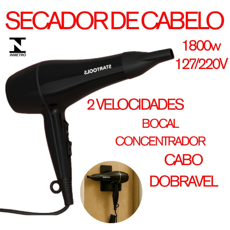 Secador De Cabelo Profissional 1800W Startools Bivolt com Cabo Flexível e 2 Modos