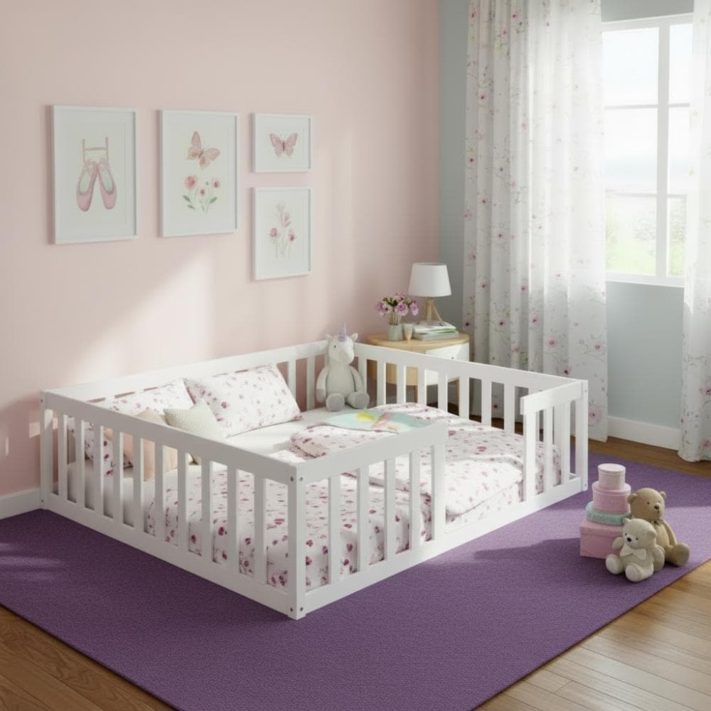 Cama Queen com Colchão em Madeira Maciça Esmeralda Branco