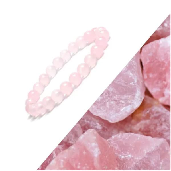 Pulseira Pedra Natural Quartzo Rosa 8mm Amuleto do Amor Paz e Autoestima 19cm i25 Store Legítima