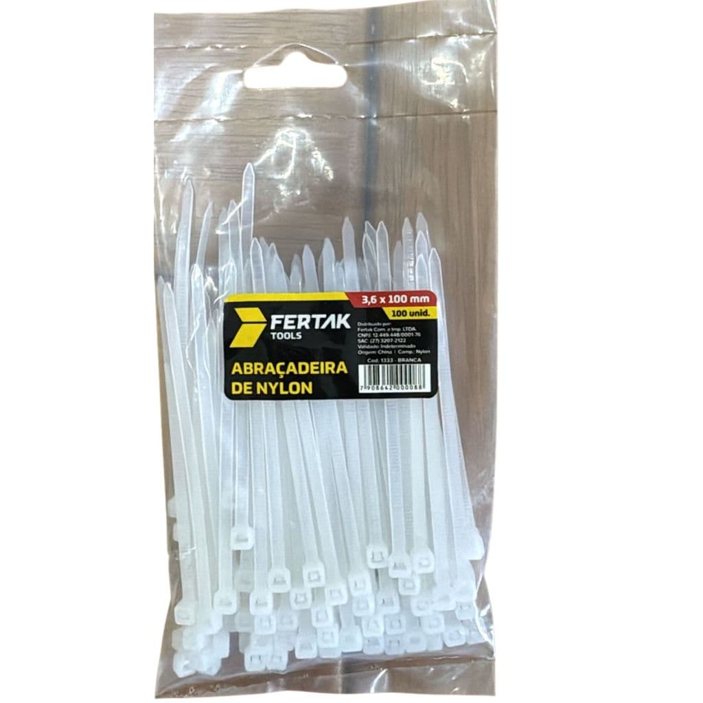 Abraçadeira Nylon Branca 3,6 x 100 - 100 Pcs - Fertak