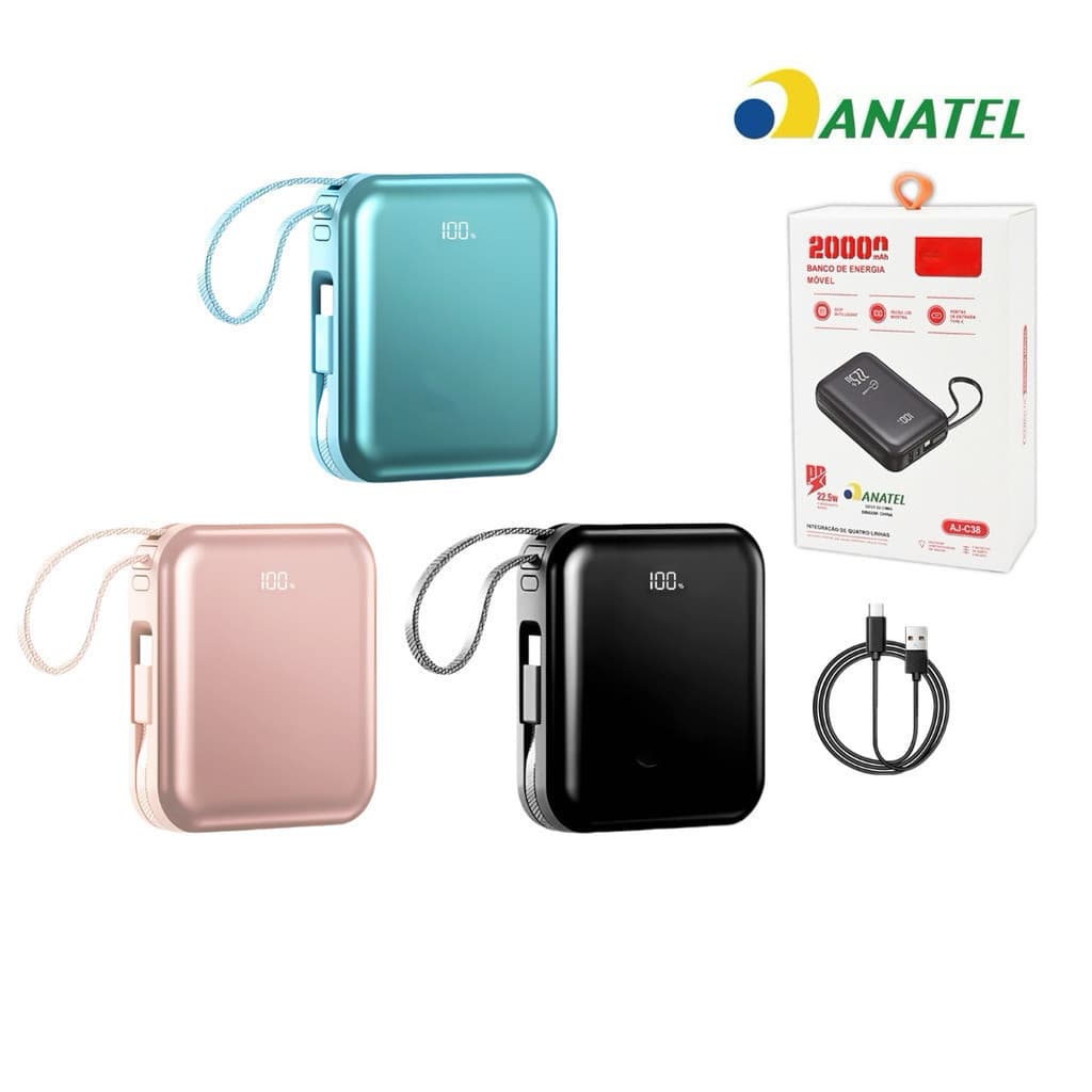 Power Bank 20000mAh Portátil Display Digital Carregamento Rápido 4 Saídas Universal