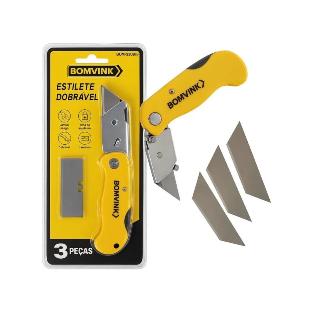 Estilete de Segurança Profissional Trapezoidal e Dobrável com Lâminas Extras Bomvink