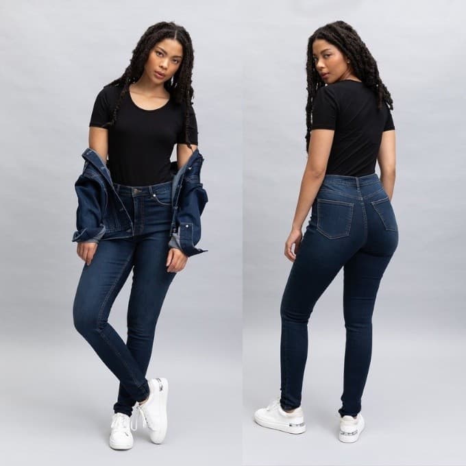 Calça Jeans Azul Escura Cós Alto Skinny Corte Ajustado 040