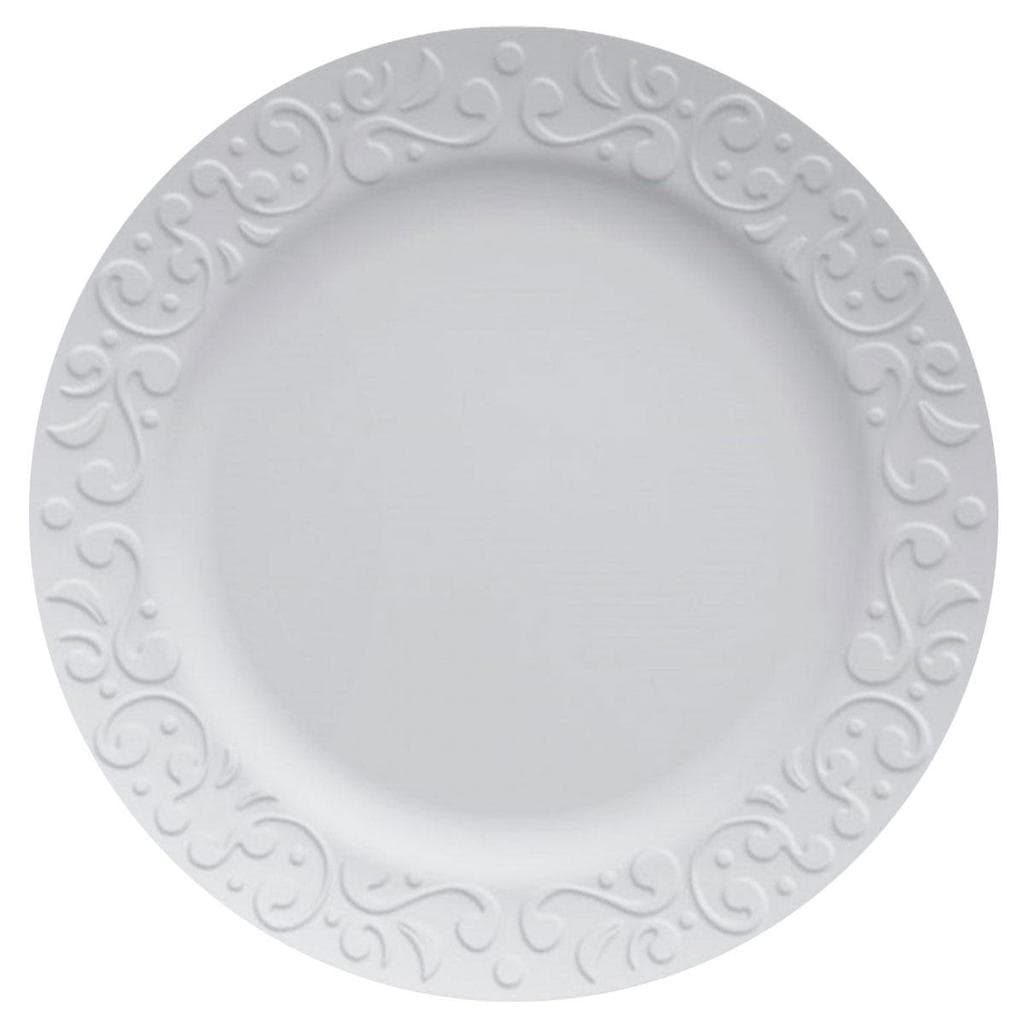 Prato Raso Redondo 26,5cm em Porcelana com Relevo Tassel Germer Branco