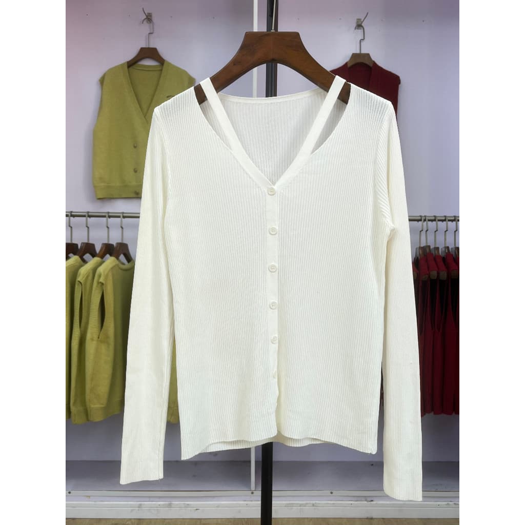 528 francês com decote em V camisola de manga comprida Cardigan feminino início da primavera novo estilo Design estilo f
