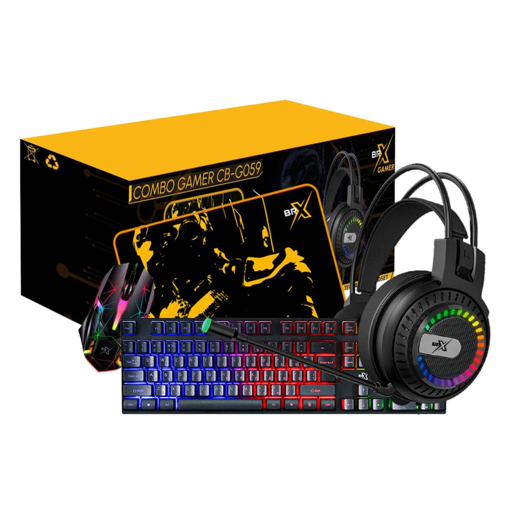 Kit Gamer BRX Led RGB com Mouse Teclado e Fone Gamer