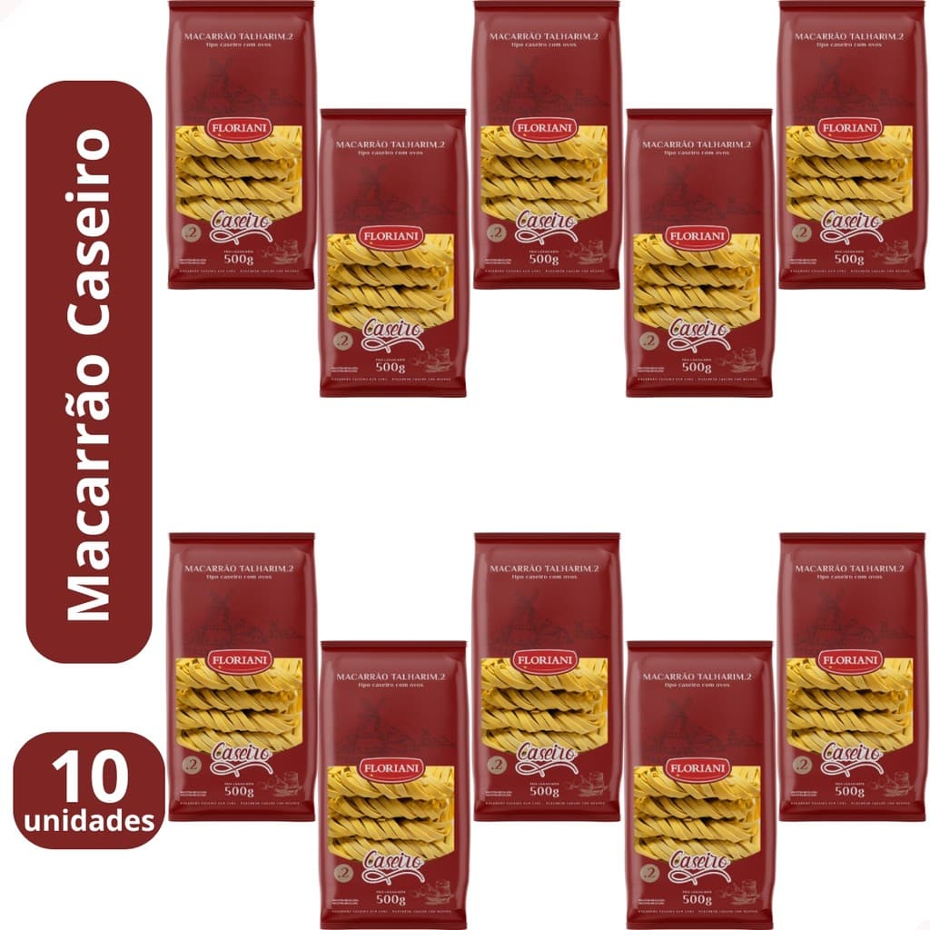 Kit 10 - Macarrão Caseiro Talharim Com Ovos 500g Numero 2 Massa Caseira Gourmet Pasta Floriani