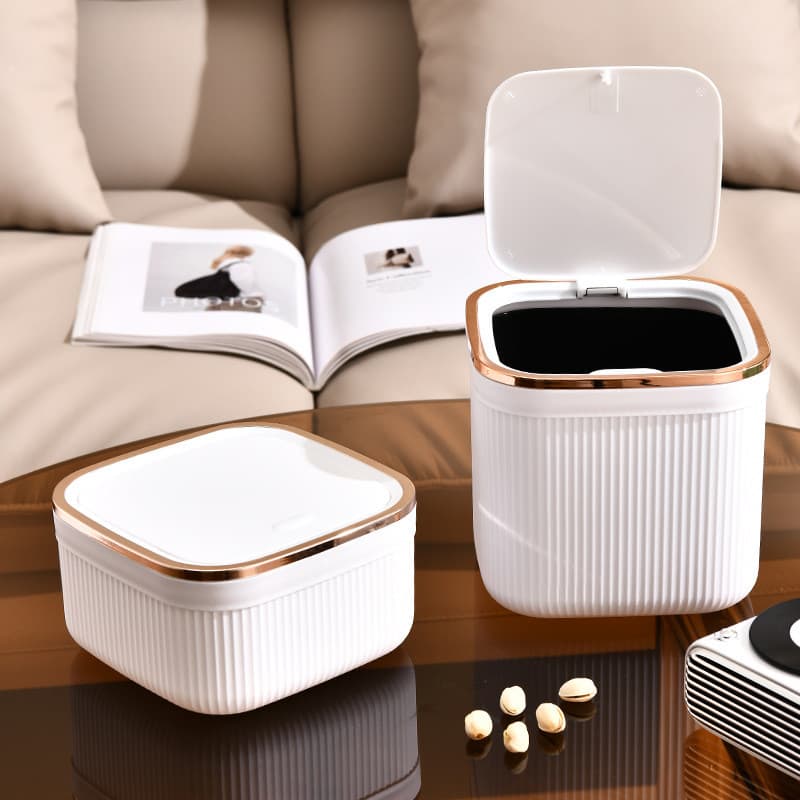 Novo estilo japonês nórdico Mini Desktop lata de lixo casa cozinha cesta papel com tampa armazenamento artigos diversos