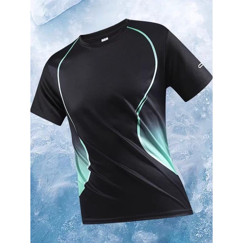 Roupas de Fitness de manga curta masculina cor-bloqueio roupas de secagem rápida esportes correndo camiseta magro treina