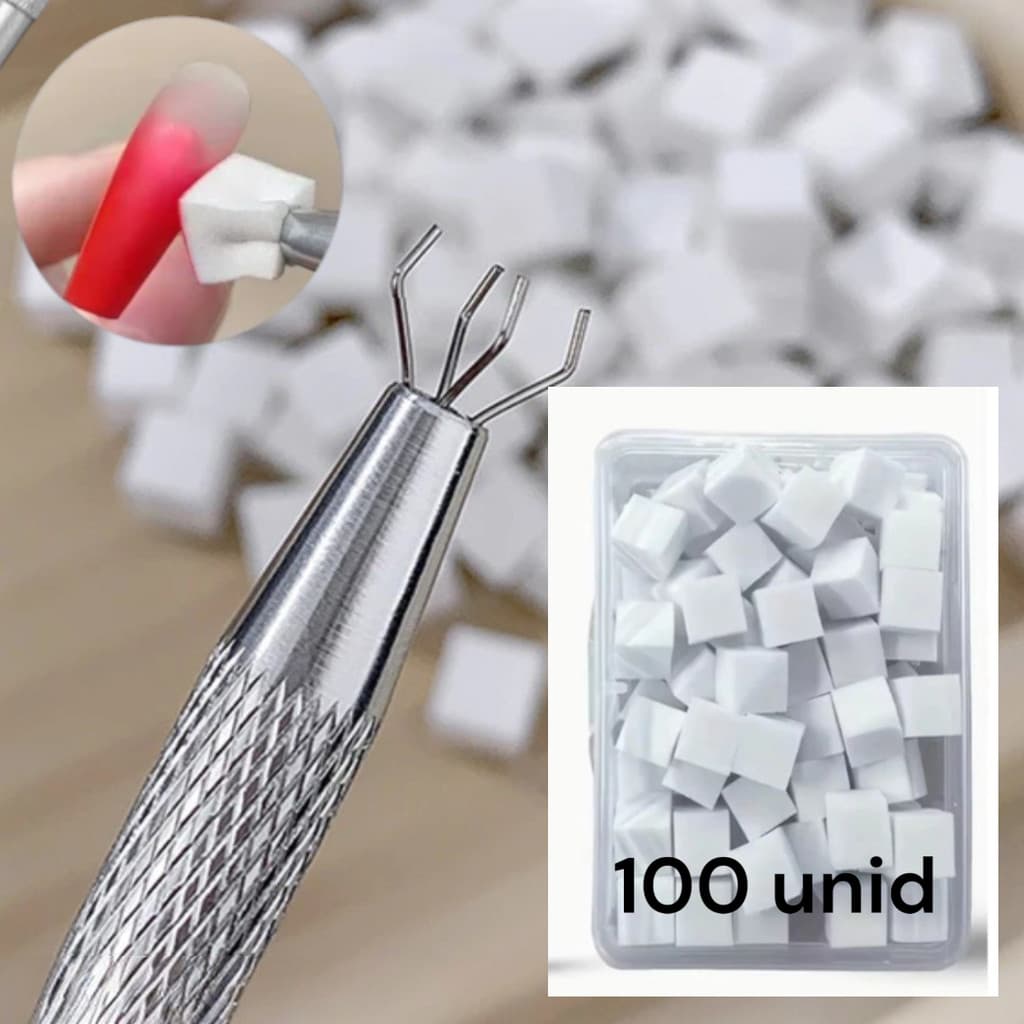 Aplicador Baby Boomer Unhas com 100 Esponjas Degradê Esfumado Nail Art Gel Fibra