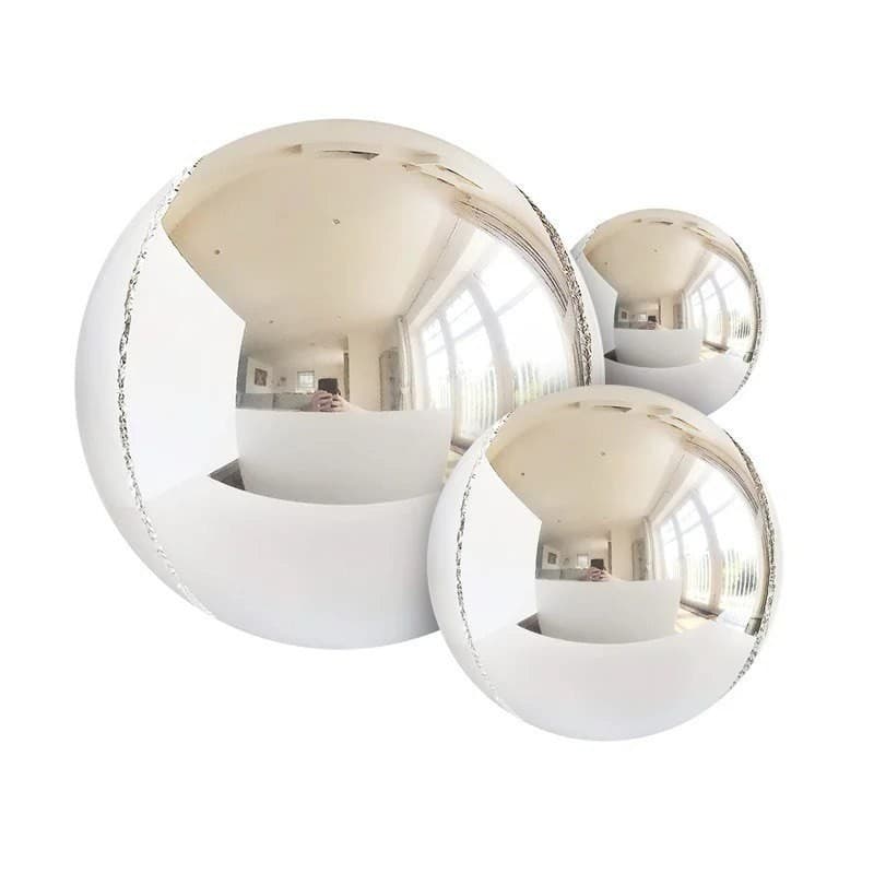 Kit c/ 12 Balão Metalizado Bola Globo 4d Prata Festa Decoração Enfeites - 4 Cada Tam