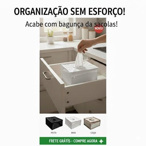 Puxa Saco para Gaveta Organizador de Sacolas Plasticas Compacto Cozinha Premium - Branco