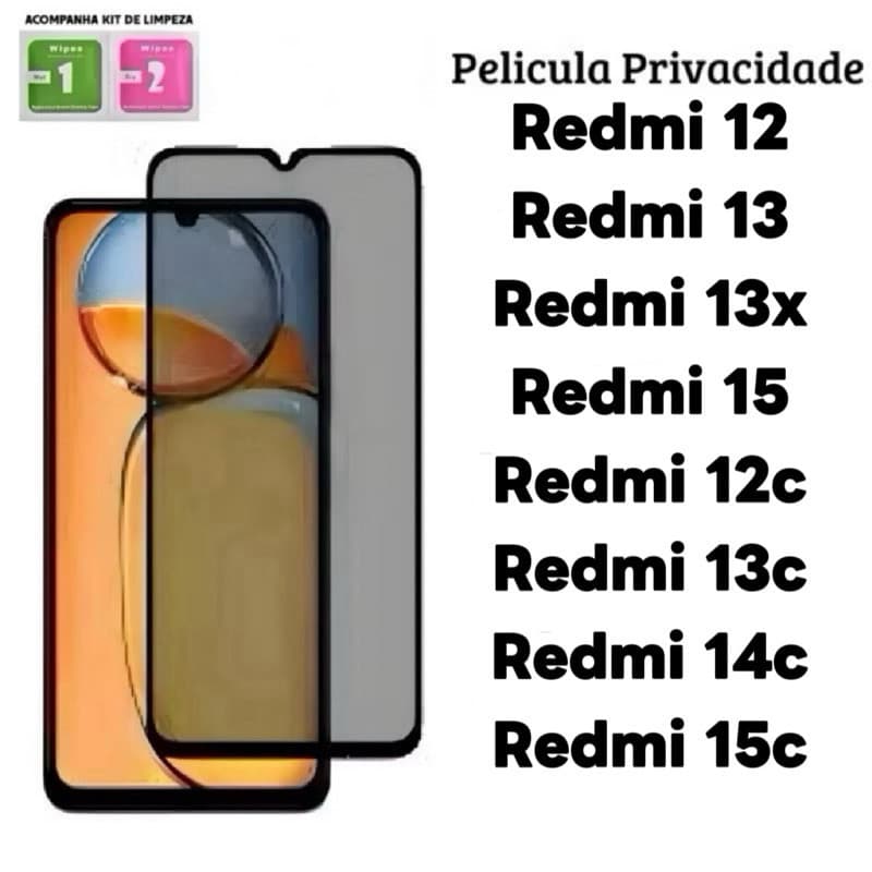 Película de vidro 3D Privacidade Anti Spy Para Redmi 15c 14c 13c 12c 12 13 13x 15 redmi14c Redmi15 redmi13 redmi12