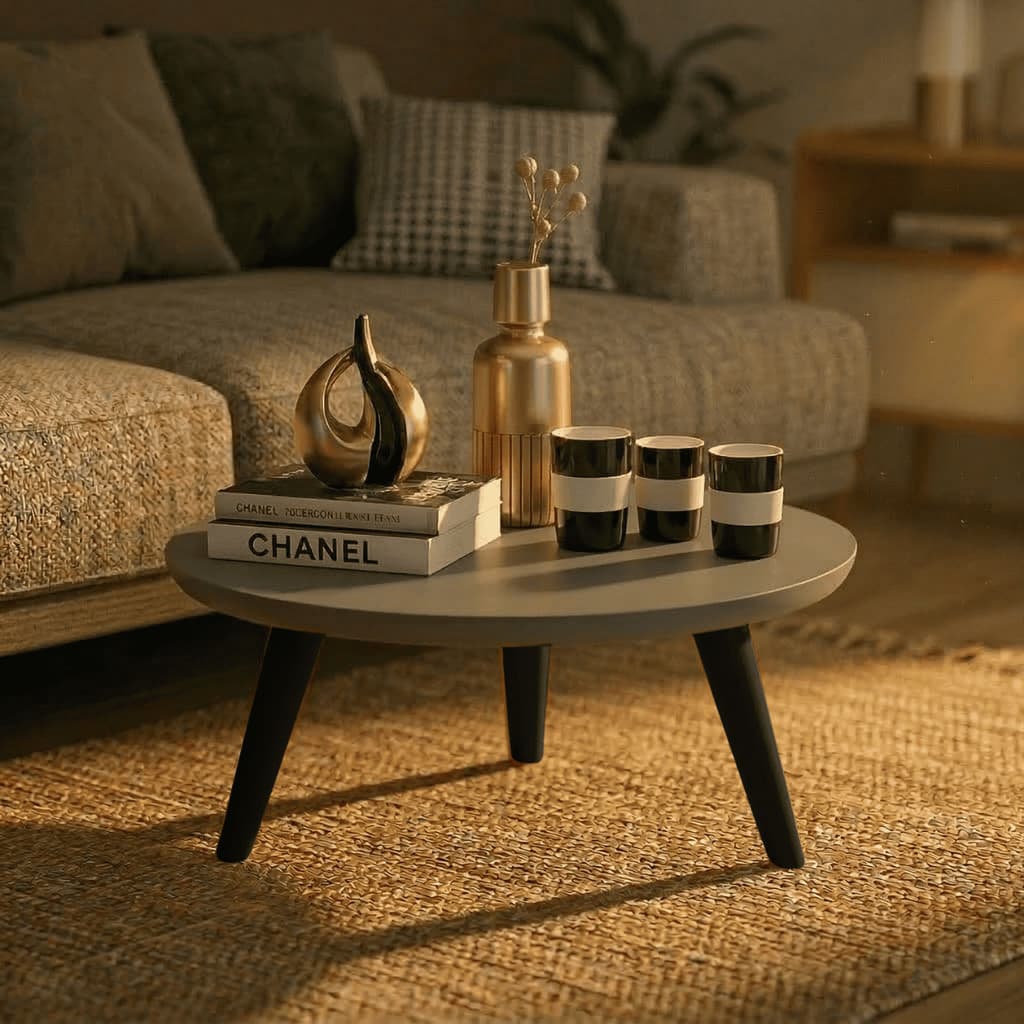 Mesa De Centro Redonda De Sala Retro Decoração Com Pés PVC Preto