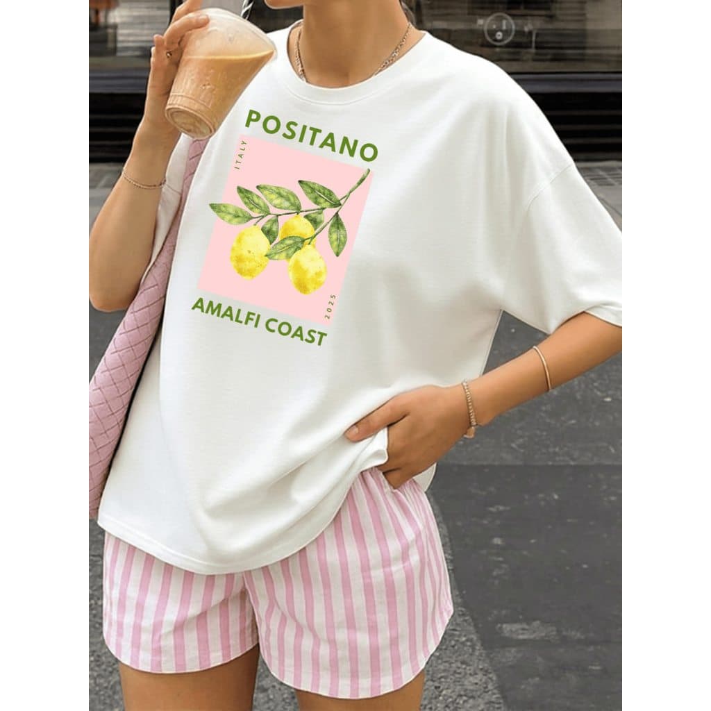 Tshirt Camisa Camiseta Estampa Floral Brasileira Camiseta Oversized Moda Verão Gola Redonda - Limão Siciliano