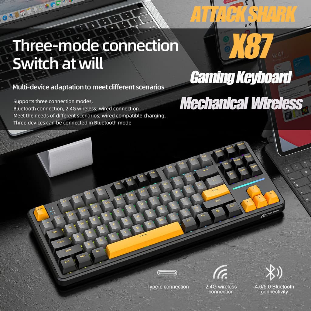 Unidade Macro Para Jogos Com Teclado Bluetooth Attack Shark X87 , Mecânico De Personagem Translúcido Gravado Lateral , R