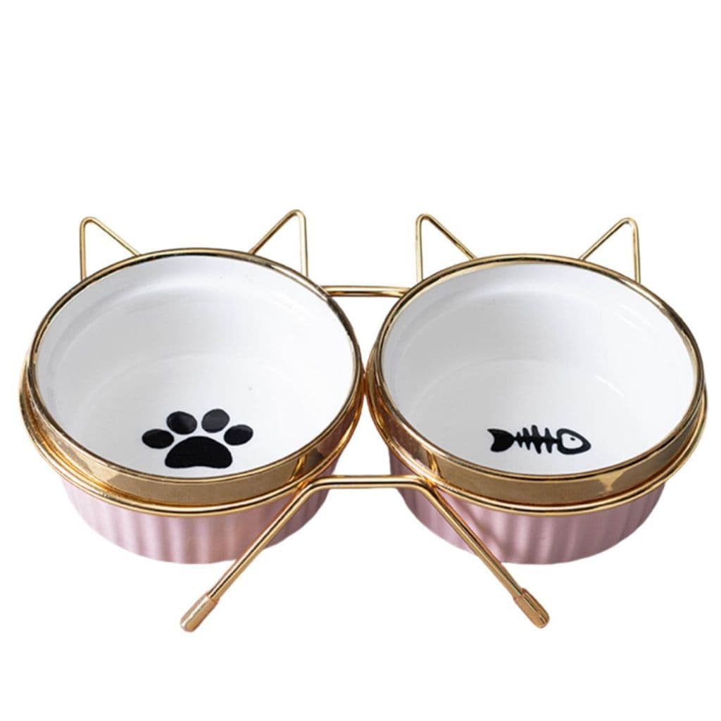 Comedouro e Bebedouro Duplo Elevado ceramica Caes Gatos Pets