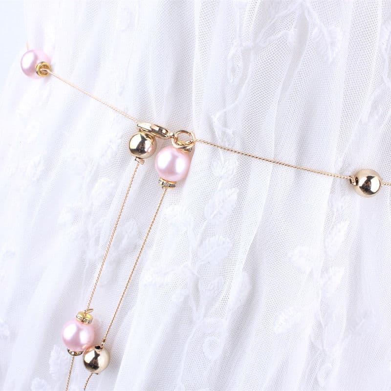 Corrente de cintura feminina pérola decoração cinto fino simples All-Match vestido strass incrustado moda pequeno cinto