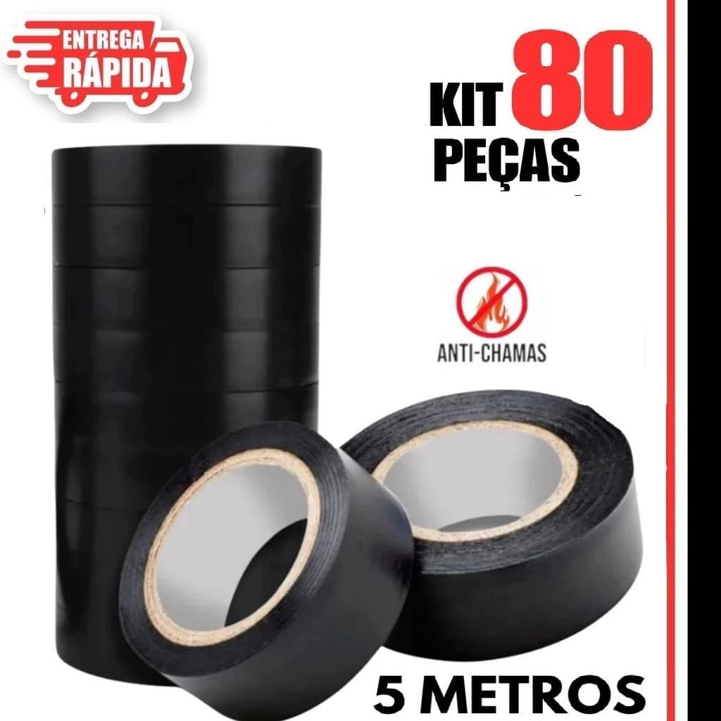 Kit 80 Fita Isolante Antichamas Preta 5 Metros Alta Qualidade Durabilidade