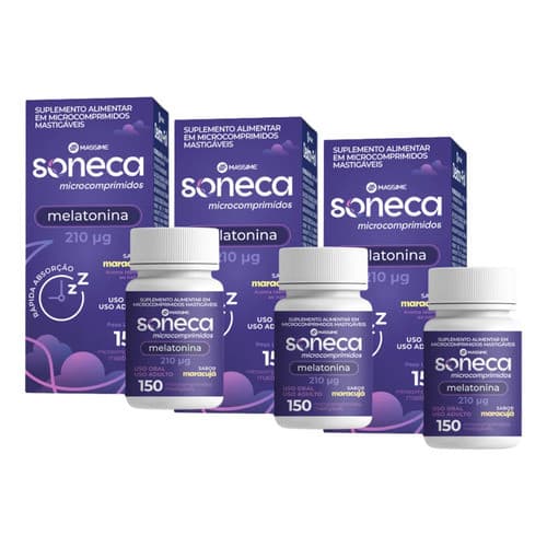 Kit 3x Melatonina Soneca 150 Comprimidos Mastigáveis Sabor Maracuja - Massime