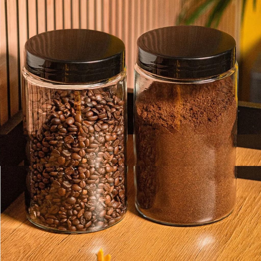 Kit 2 Porta Mantimento de Vidro Pote para Café Grãos 1100ml