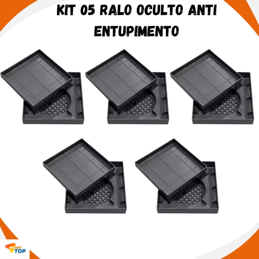 Kit 5 Ralo 10x10 Oculto Para Box Banheiro Em PP Anti Entupimento Filtro de Cabelo Protetor de Ralo Universal Top