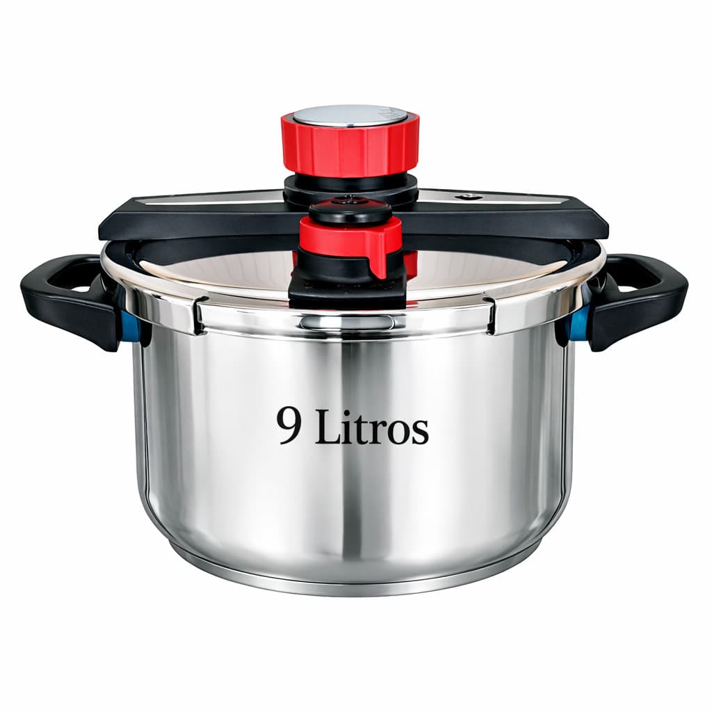 Panela de Pressão Inox 304 9 Litros Fundo Triplo Alta Resistência Compatível com Todos Fogões