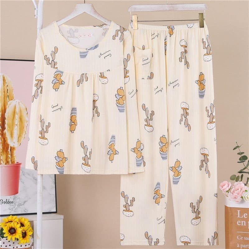 Mãe pijamas feminino outono de manga comprida mais gordura de meia-idade jovens mulheres estilo fino Homewear primavera
