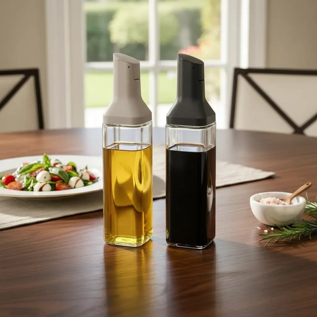 Galheteiro Vidro Quadrado 500ml Azeite Vinagre Porta Óleo Bico Dosador Antigotejamento Cozinha Luxo Organização Tempero