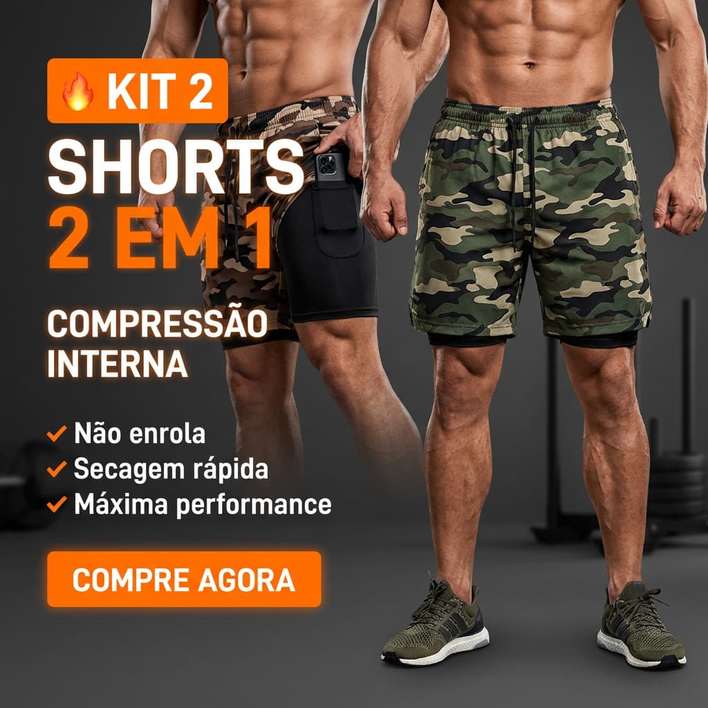 Kit 2 Shorts 2 Em 1 Masculino De Compressão Para Academia Treino Bermuda Camuflada Dry Fit