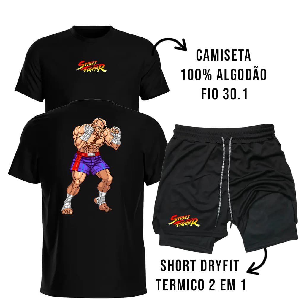 Kit Masculino Camiseta de Algodão + Bermuda Dry Fit com Bolso Interno