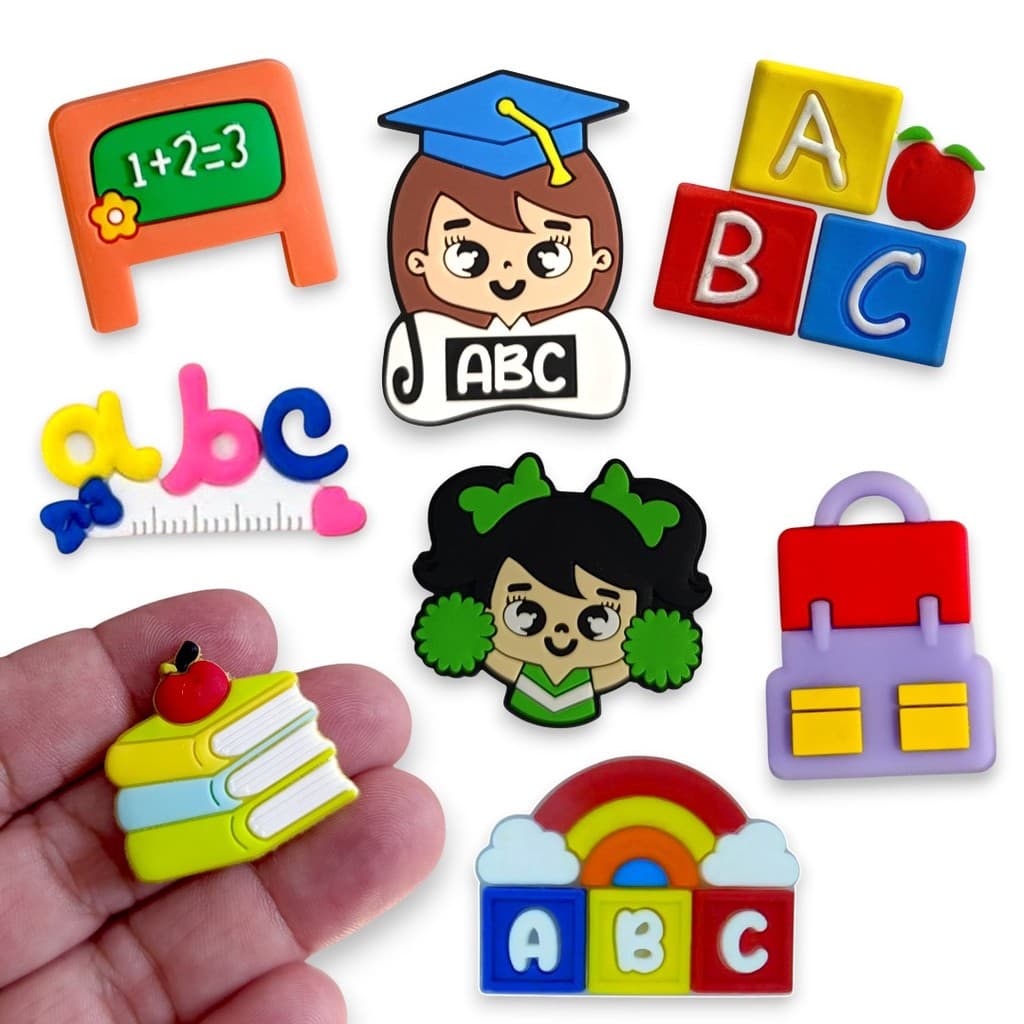 Aplique Emborrachado Escolar p/ Laços Artesanato Personalizado Caneta Chaveiro Decoração Infantil de Materiais Escolares
