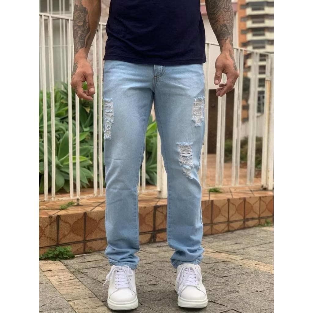 FENIXJEANS - CALÇA JEANS CLARA MASCULINA RASGADINHA  ANO NOVO/NATAL