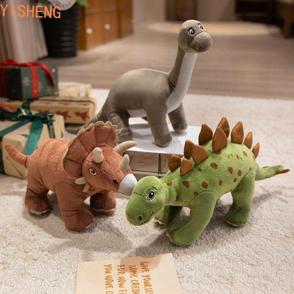 Almofada De Pelúcia De Dinossauros YISHENG , Boneca Triceratops Verde Coleção Velociraptor , Algodão PP