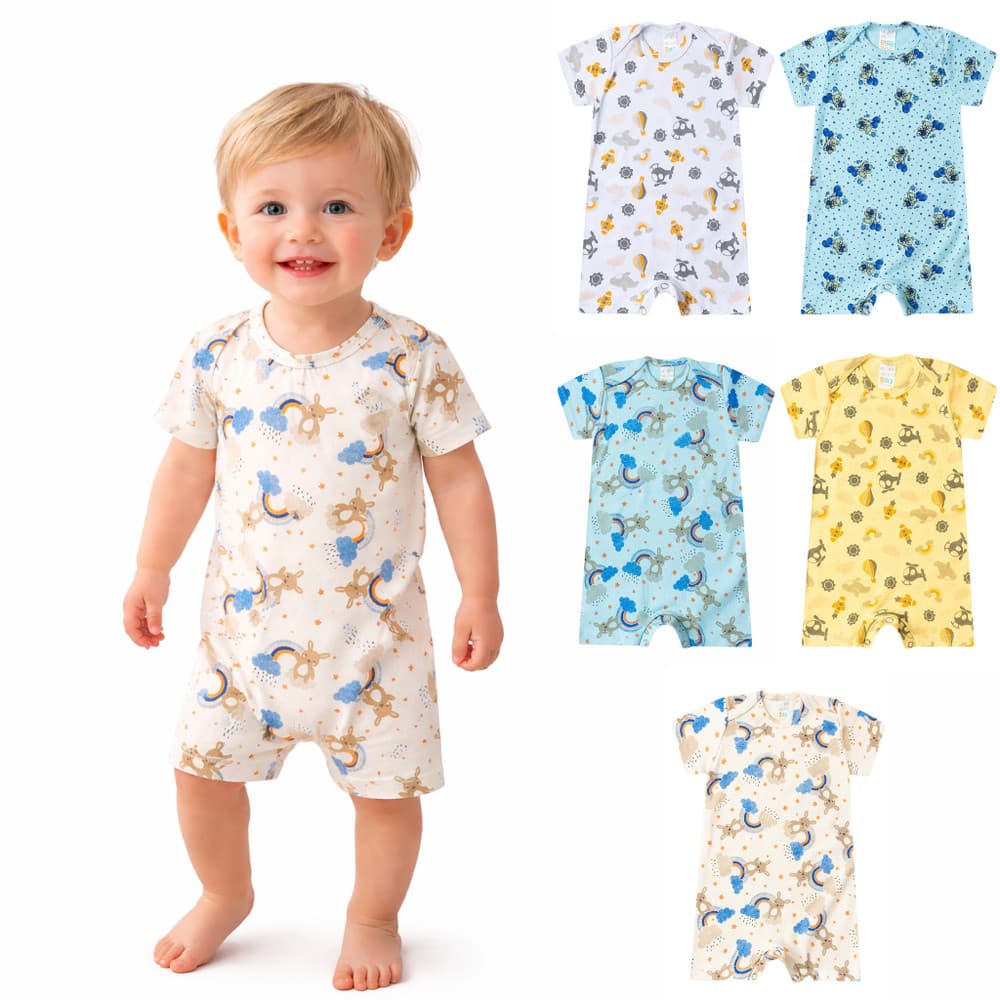 Kit 3 Macaquinhos Bebê Menino | Suedine Premium 100% Algodão | Toque Macio | P ao 3 Anos