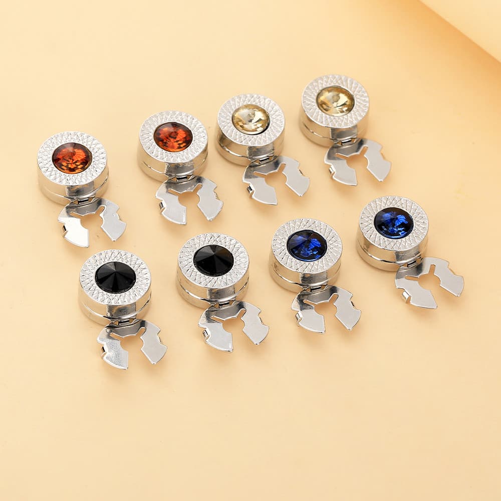 1 Peça Capa Redonda De Botão De Abotoaduras De Strass De 1.7 Cm , Sem Costura Decoração De Metal Removível Para Terno De