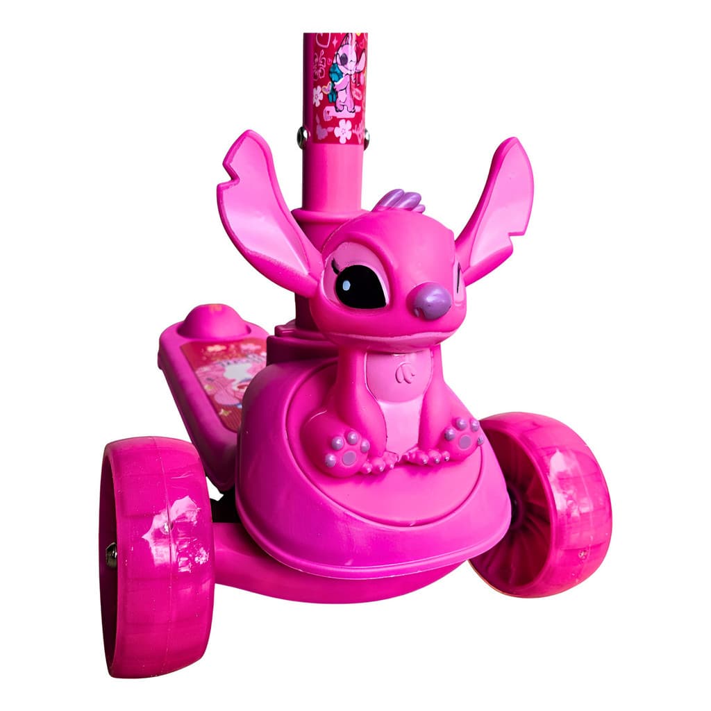 Patinete Infantil Rosa do Stitch – 3 Rodas, Luz, Música e Boneco