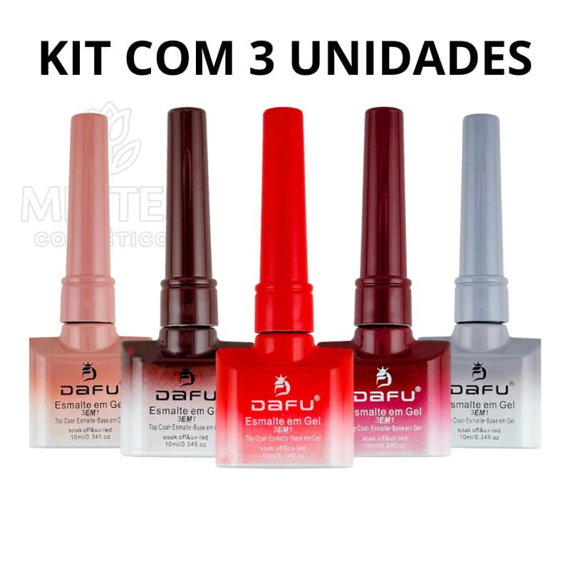KIT 3 UNIDADES - Esmalte em Gel 3 em 1 10ML -Base/Esmalte/Top Coat - Dafu 10ml