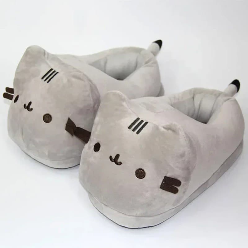 28cm Dos Desenhos Animados Totalmente Coberto pusheen Gato Chinelos Quente Inverno Slides Macio Pelúcia Boneca Interior