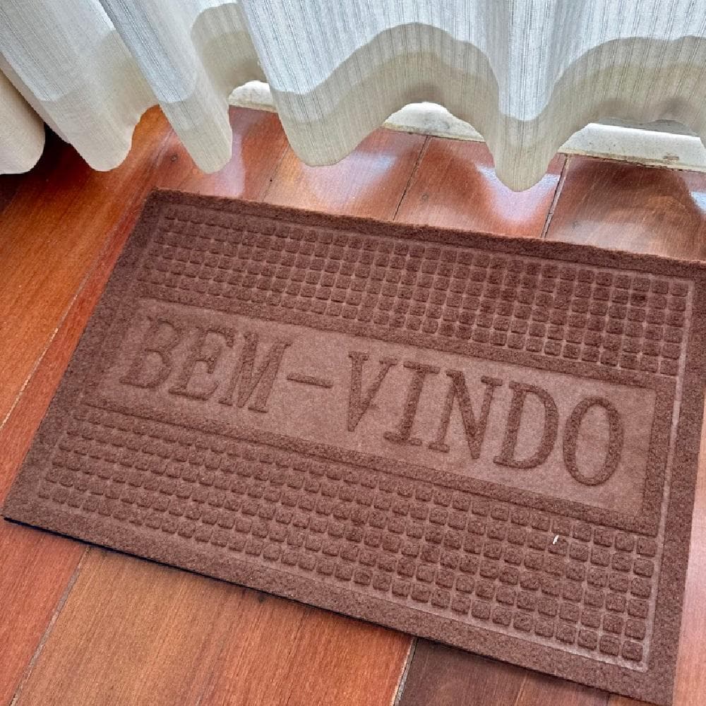 CAPACHO EMBORRACHADO AVELUDADO ENTRADA PORTA LOJA APARTAMENTO TAPETE ANTIDERRAPANTE BEM VINDO MARROM